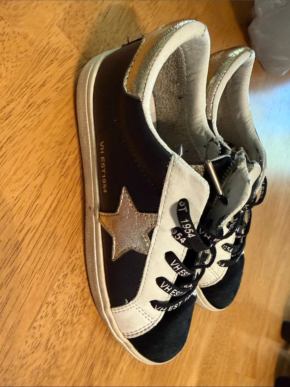 Vintage Havana Black and White Kids Sneakers with Side Zip and Branded Laces